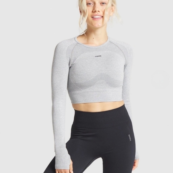 Gymshark Flex Sports Crop Top Grey Size Small Active Top Long Sleeved - Picture 15 of 16